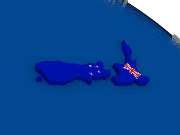 3D blue map of New Zealand showing trade presence