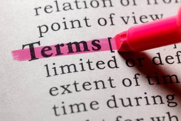highlighted word “Terms” in dictionary referring to ABS material trade terminology