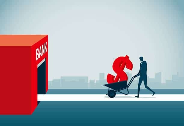 Illustration of financial transfer showing money movement to bank in trade settlement