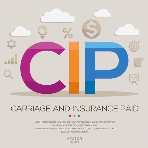 Infographic showing CIP with visual elements explaining global shipping and insurance coverage