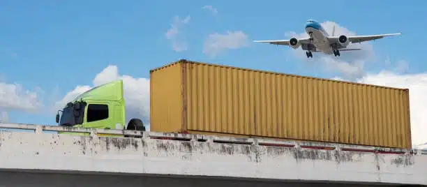 Freight container truck and airplane for multimodal outbound delivery