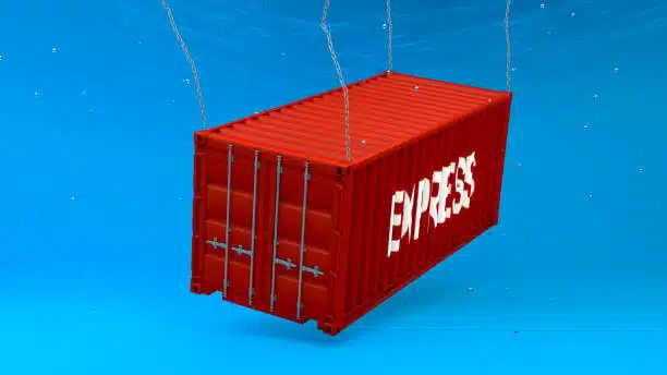 Express container suspended mid-air for rapid freight out delivery