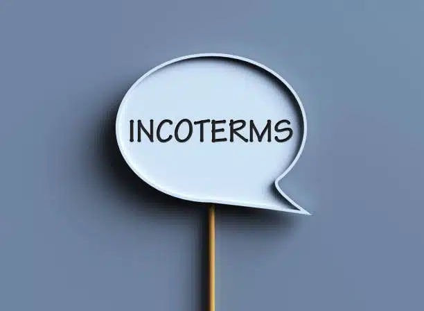Speech bubble showing "Incoterms" symbolizing international freight trade terms