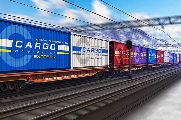 A train with containers at Abidjan Port, facilitating rail transport from China to Côte d'Ivoire.