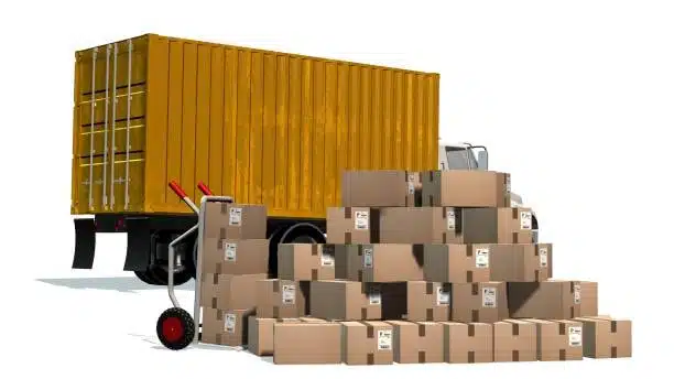 Shipping truck with stacked boxes symbolizing freight out logistics