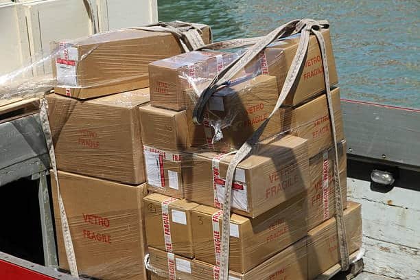 Large packages wrapped securely on a pallet, prepared for heavy cargo transport