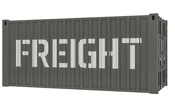 Side view of a freight container used for outgoing shipments