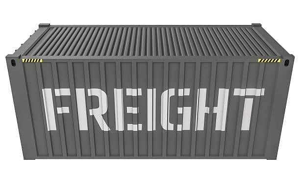 Overhead view of container marked freight used for shipping expenses