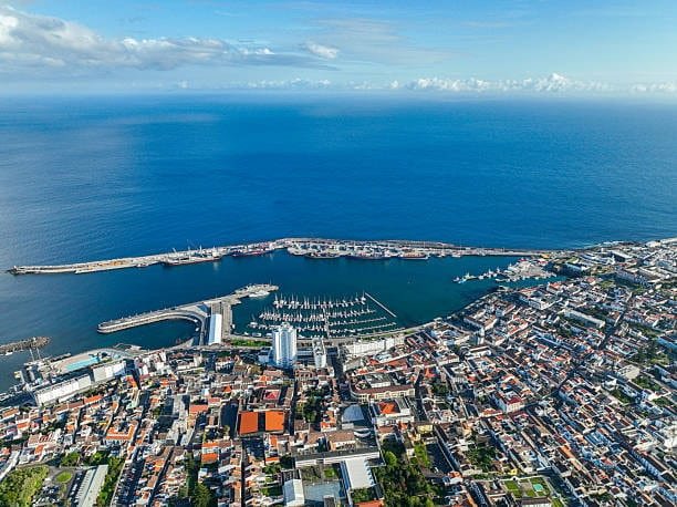 Aerial view of New Zealand coastal shipping port used for international cargo arrivals