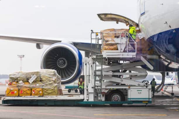 Cargo being loaded into aircraft for air freight to Romania