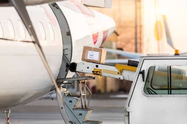 Air cargo being loaded for international shipment from China to Sudan