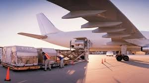 Workers loading cargo into an air freight plane for delivery from China to Iran.
