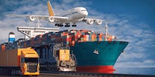 Multimodal logistics with cargo plane, ship, train, and truck from China to Singapore.