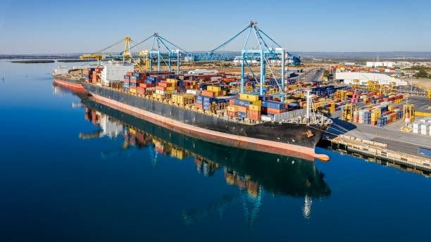 Wide view of container terminal operations at Australian port