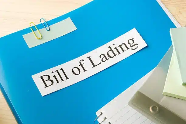 Office folder titled bill of lading used for documenting cargo details