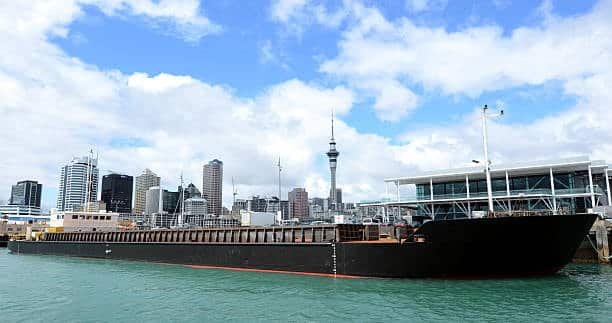 Freight vessel in Auckland port ready for loading or offloading of goods