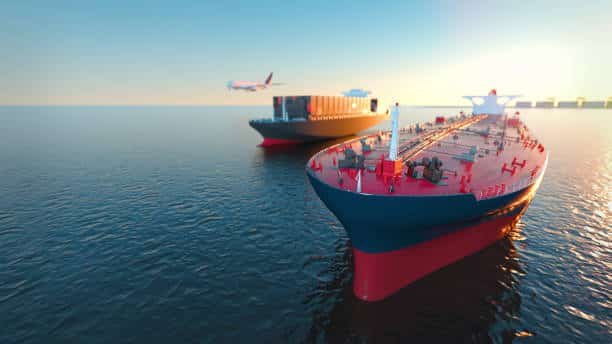 Cargo ships and airplane transporting goods from China to Sudan