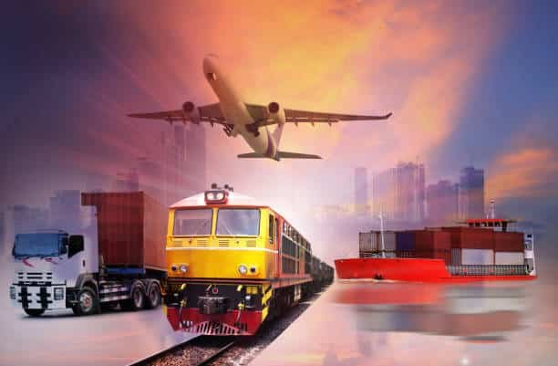 Train, airplane, and sea vessel illustrating full cargo logistics from China to Cameroon across transport modes