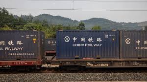 China Railway freight train carrying containers along the China–Laos railway route.