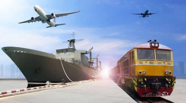 Multimodal transport options including air freight, sea freight, and rail freight from China to Spain.