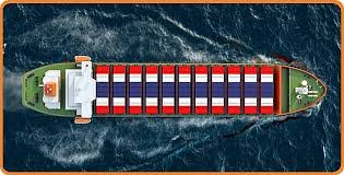 Cargo ship with containers designed in Thai flag colors, symbolizing trade from China to Thailand.