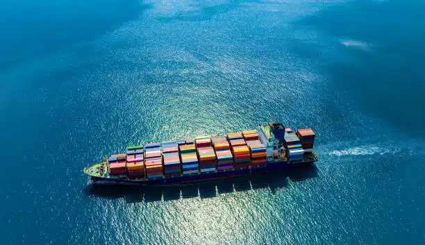 Cargo ship carrying containers across the sea to Djibouti