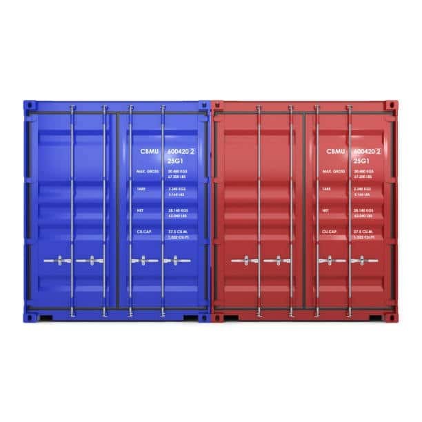 Detailed container doors showing maximum gross weight and dimensions in blue and red units