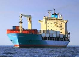 Large container vessel transporting cargo by sea from China to Jordan.