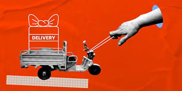 Artistic concept of express package delivery in door-to-door logistics