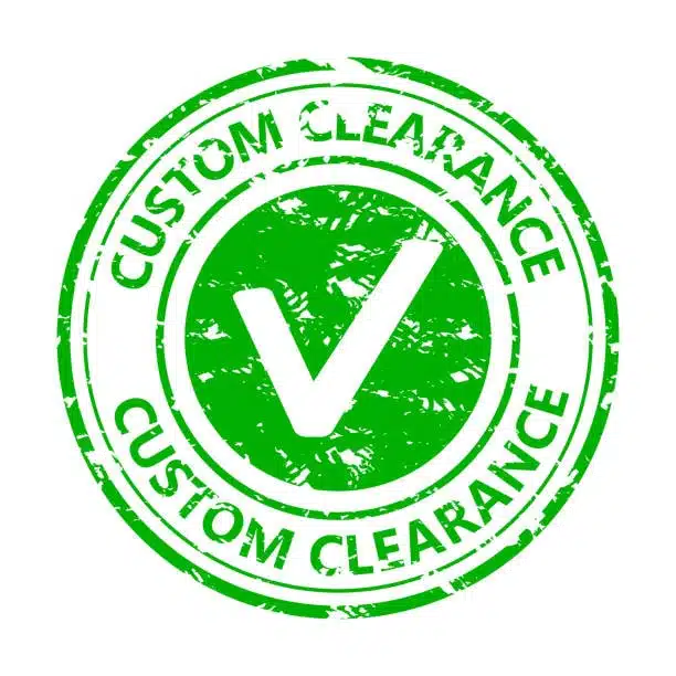 Green customs clearance approval stamp icon