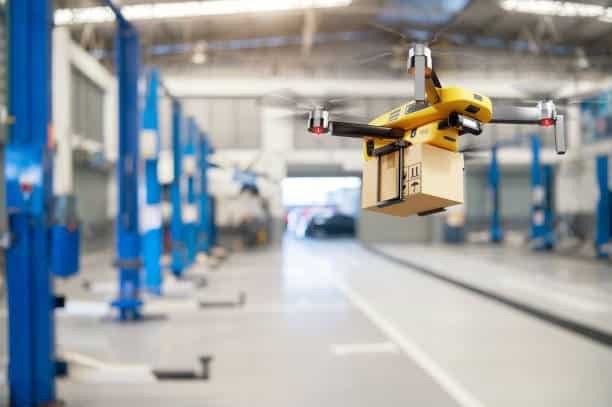 Drone transporting small parcel symbolizing innovative delivery from China to Somalia
