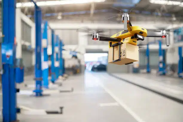 Drone transporting small parcel symbolizing innovative delivery from China to Somalia