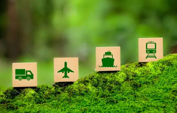 Icons of eco-friendly transport methods for door-to-door shipping