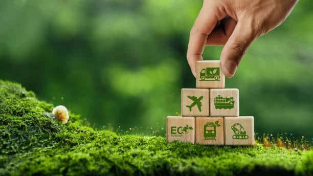 Eco-friendly logistics concept with green transport icons