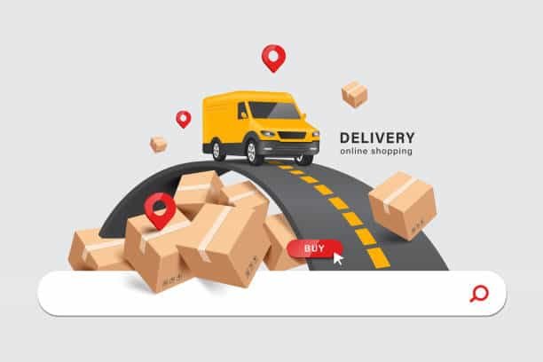Delivery van and packages representing online shopping logistics