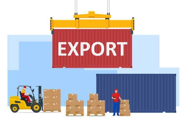 Illustration of cargo and containers labeled export for China to Somalia trade