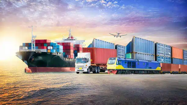Sea freight, container truck, and rail logistics showing comprehensive shipping options from China to Chile.