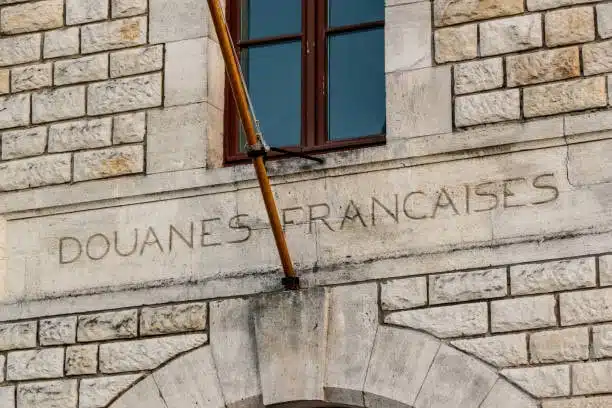 Exterior wall marked “Douanes Françaises” – French Customs Office
