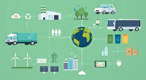 Sustainable logistics and shipping network connecting global freight, useful in flat shipping rate strategies.