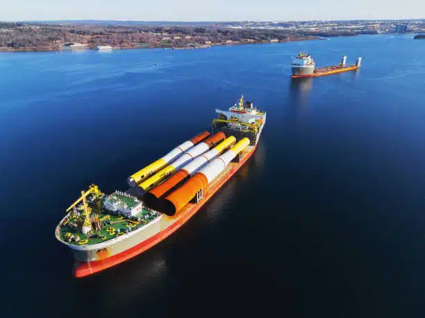 Oversized cargo ship transporting large industrial equipment, showing project logistics capacity
