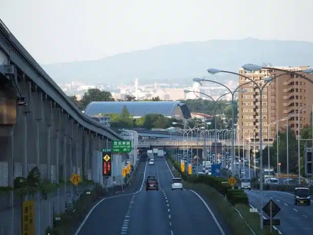 Urban highway infrastructure showing freight transport routes from France