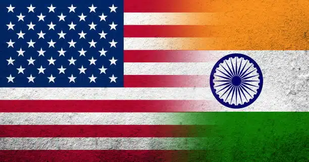 Combined US and Indian flags representing bilateral courier and shipping cooperation