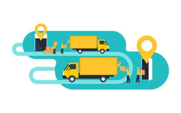 Visual representation of pickup and delivery stages in door-to-door shipping