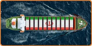 Top view of a container ship with Iran flag design used in China-to-Iran freight services.