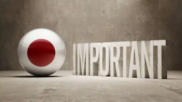 Word important beside Japanese flag symbol representing trade significance