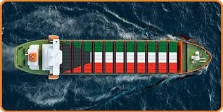 Cargo ship with Kuwait flag colors depicting ocean freight from China to Kuwait