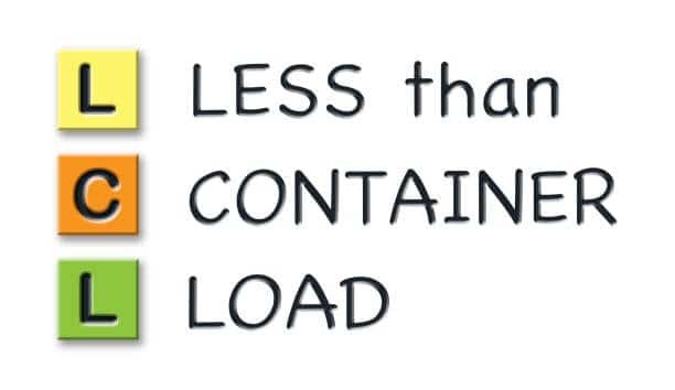 Typography design explaining the meaning of LCL – Less Than Container Load – used in shared container shipping.