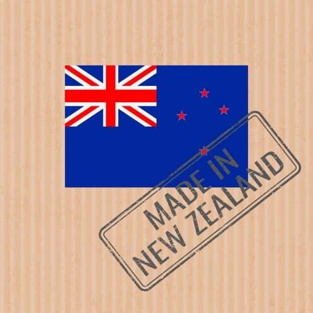 New Zealand flag with “Made in New Zealand” label symbolizing origin of goods