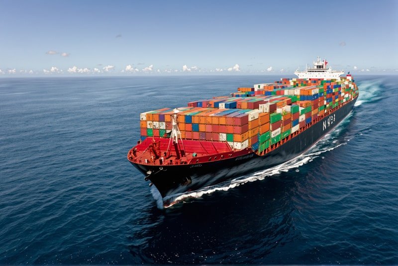 Large container ship transporting colorful cargo containers across the ocean, representing efficient global ocean freight services.