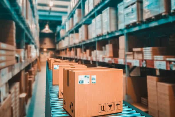Packages on a conveyor belt in warehouse for shipping from China to Somalia